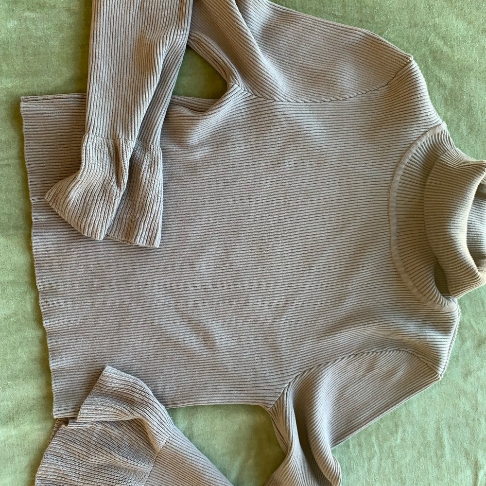 Cropped Turtle Neck Ribbed Shirt - Picture 3 of 11